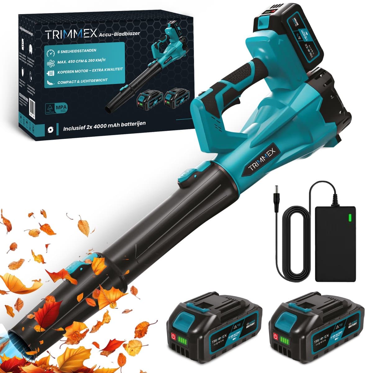 Trimmex Accu Bladblazer 20V – blazer - luchtsnelheid 260 km/u - extra krachtige 2x 4.0Ah accu