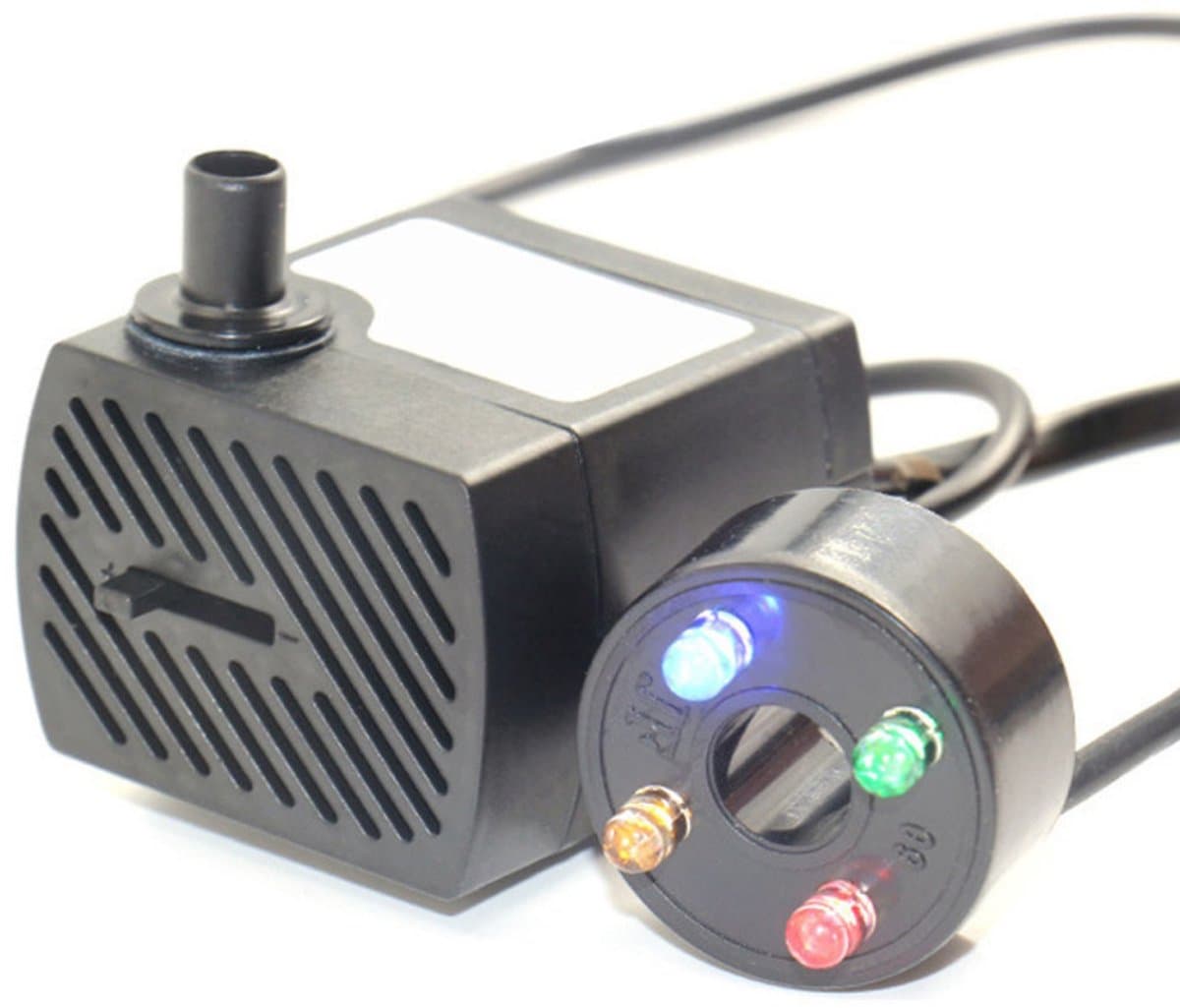 Mini Aquarium Waterpomp - Vijverpomp - Dompelpomp - Met 4 Kleuren LED-verlichting - Geschikt voor Fonteinen, Rotstuinen, Aquariumvijvers - Maximale Opvoerhoogte 0,85 m - 350 L/u