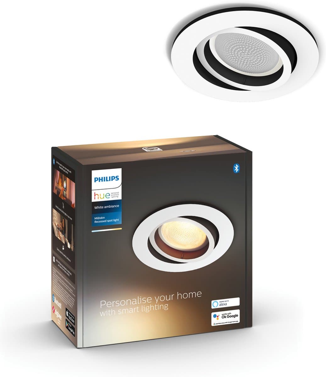 Philips Hue Milliskin inbouwspot - warm tot koelwit licht - 1-pack - wit - rond
