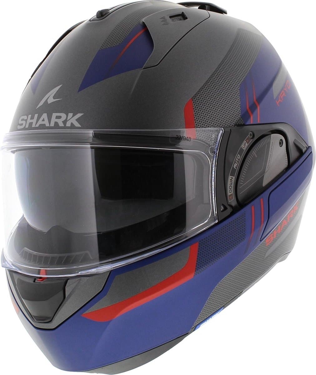 Shark Evo ES Kryd Mat Antraciet Blauw Rood ABR Systeemhelm - Maat XS - Helm