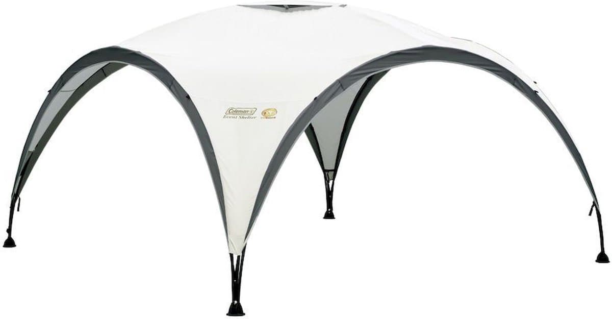 Coleman Event Shelter L Partytent - shelter tent 3.65 x 3.65 Meter - 100% waterdicht - eenvoudig opzetten - aerodynamisch design - UVGuard technologie biedt SPF 50 zonbescherming - met mesh pocket - tuintent incl. opbergzak - Groen/grijs
