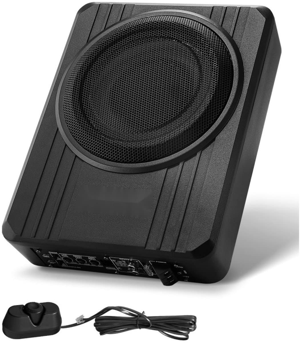 Auto subwoofer onder de stoel - Actieve subwoofer - 20 cm (203 mm) - 400 W - Ingebouwde versterker - Hoog- en laagniveau-ingang - Volumeregeling - Slank