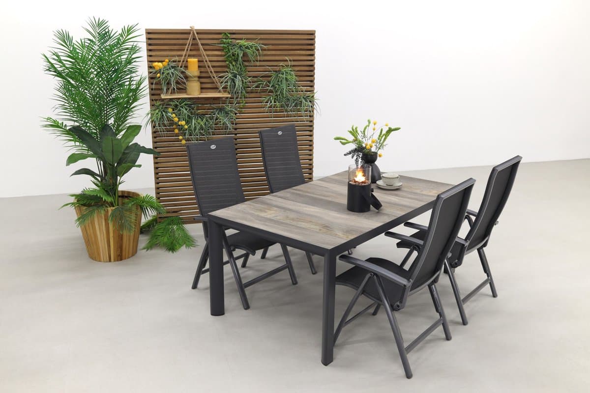 Hartman Valentino/Kings 4-persoons verstelbare dining tuinset 180x100 cm. - Antraciet