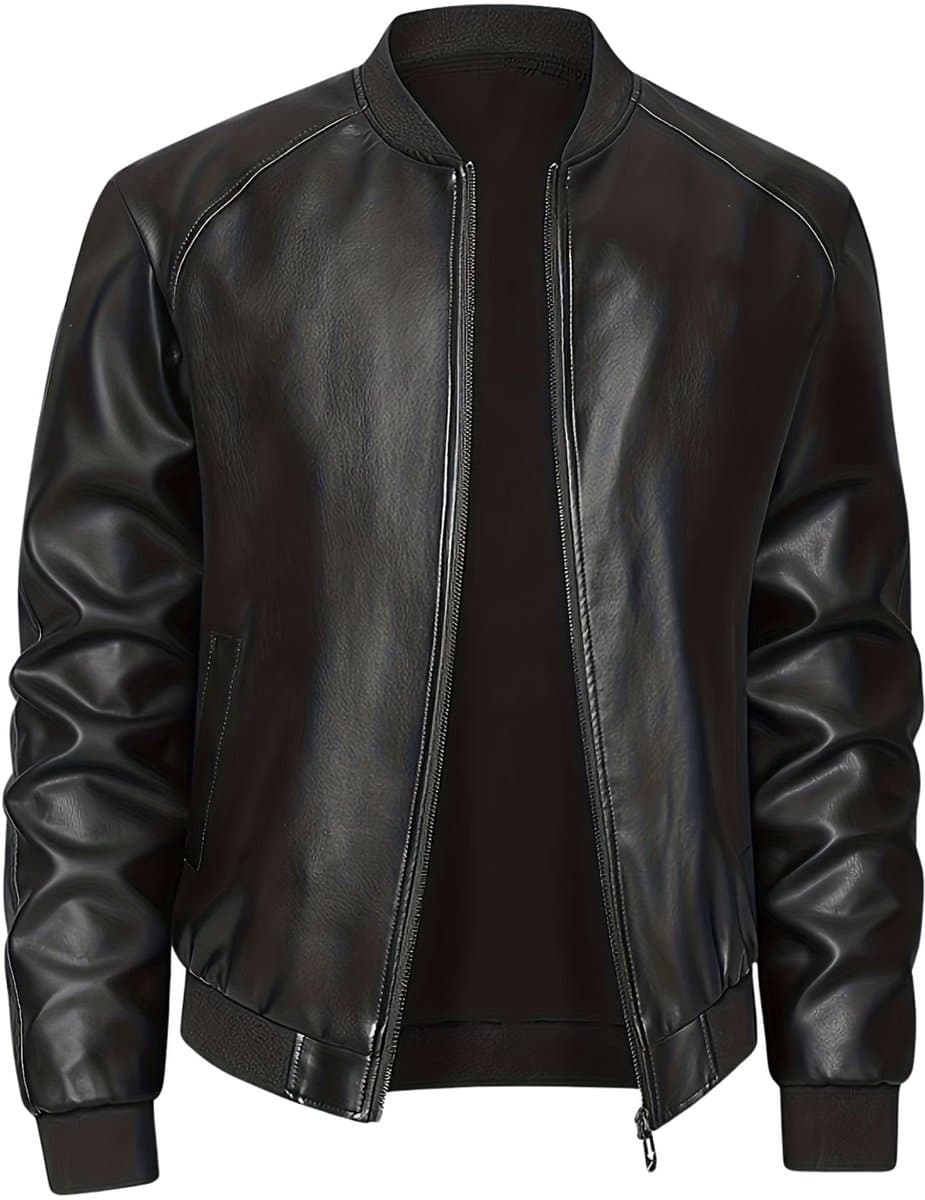 Currero Kunst Leren Jas - Leather Jacket - Lederen Jas - Bomberjack - Pilotenjack - Blazer - Biker - Motorjas - Motormuis - Heren - Zwart S
