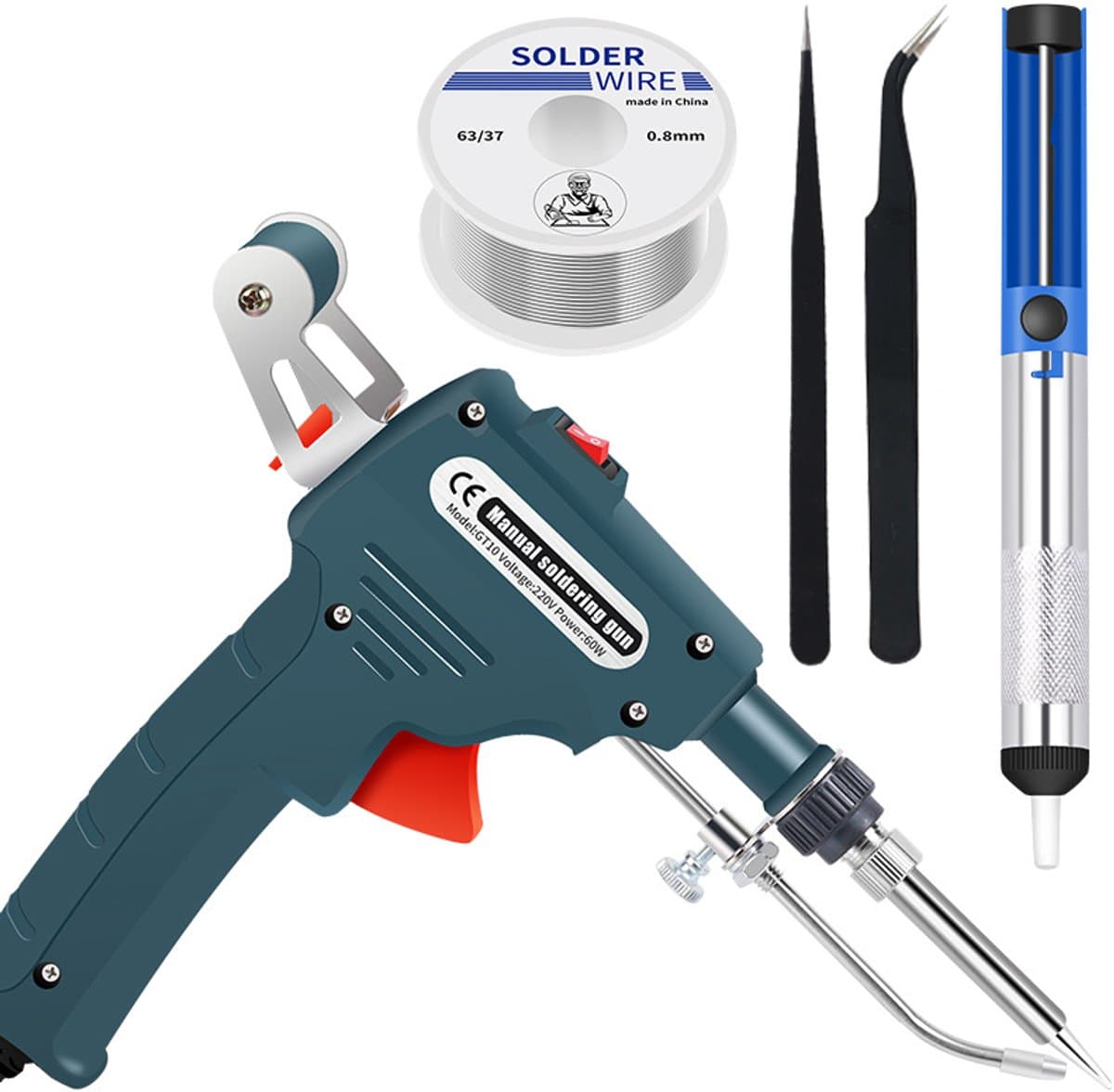 Fokelyi Soldeerpistoolset - soldeerbout set - Automatisch Soldeerpistoolset - soldeerset - plastic laspistool - 220V/60W - reparatiegereedschap