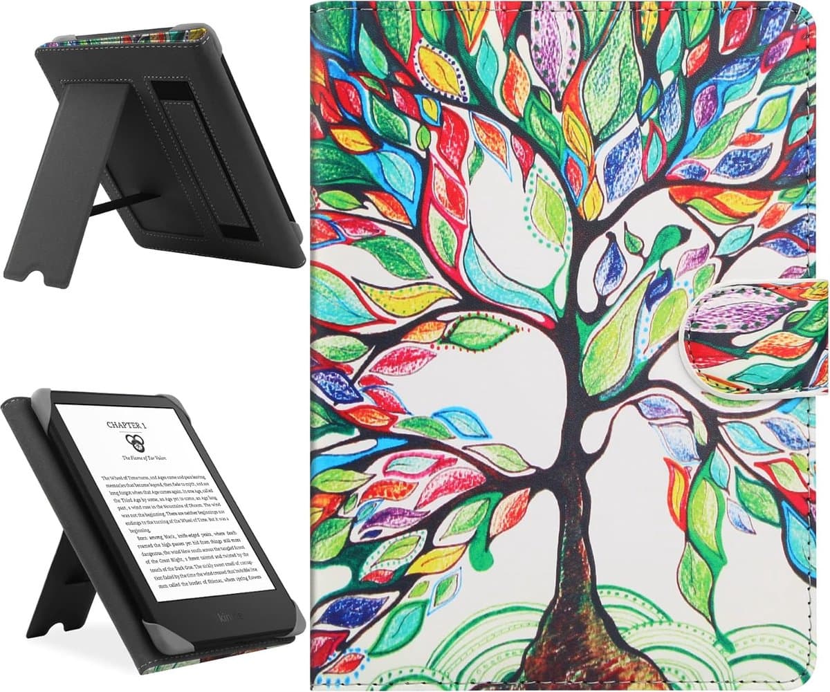 SnelShoppen - Universele E-Book Reader Hoes voor 6-6.8" Kindle Paperwhite, Kobo Clara HD, PocketBook, Leder, Staand, Bescherming, Reis, Thuis