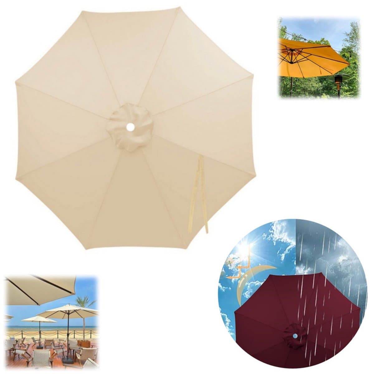 Vervangend doek voor parasols met 8 baleinen – Waterdicht doek – Groot parasoldoek voor buiten – Vervangend doek voor terras-, middenmast- en zweefparasols – Vervangende zonwering – Geschikt voor markt- en terrasparasols – Diameter 300 cm
