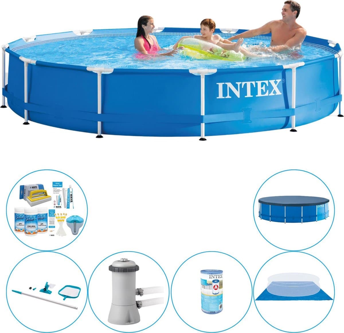 Metal Frame Pool Zwembad - 366 x 76 cm - Voordeelset
