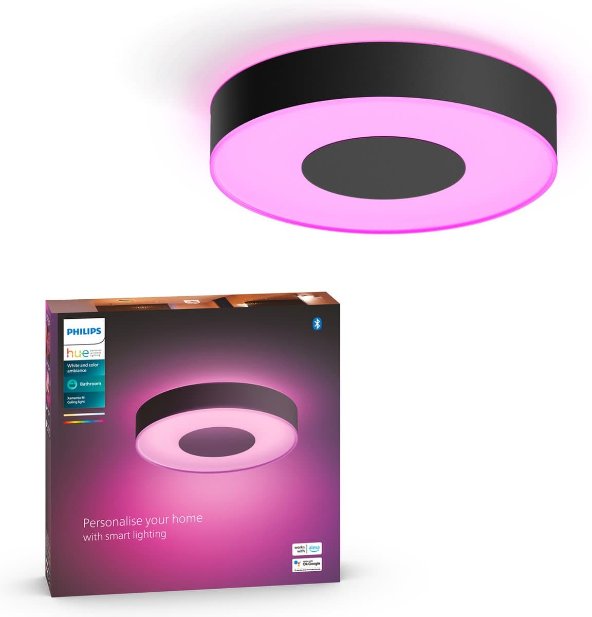 Philips Hue Xamento badkamerplafondlamp - wit en gekleurd licht - zwart - 38cm