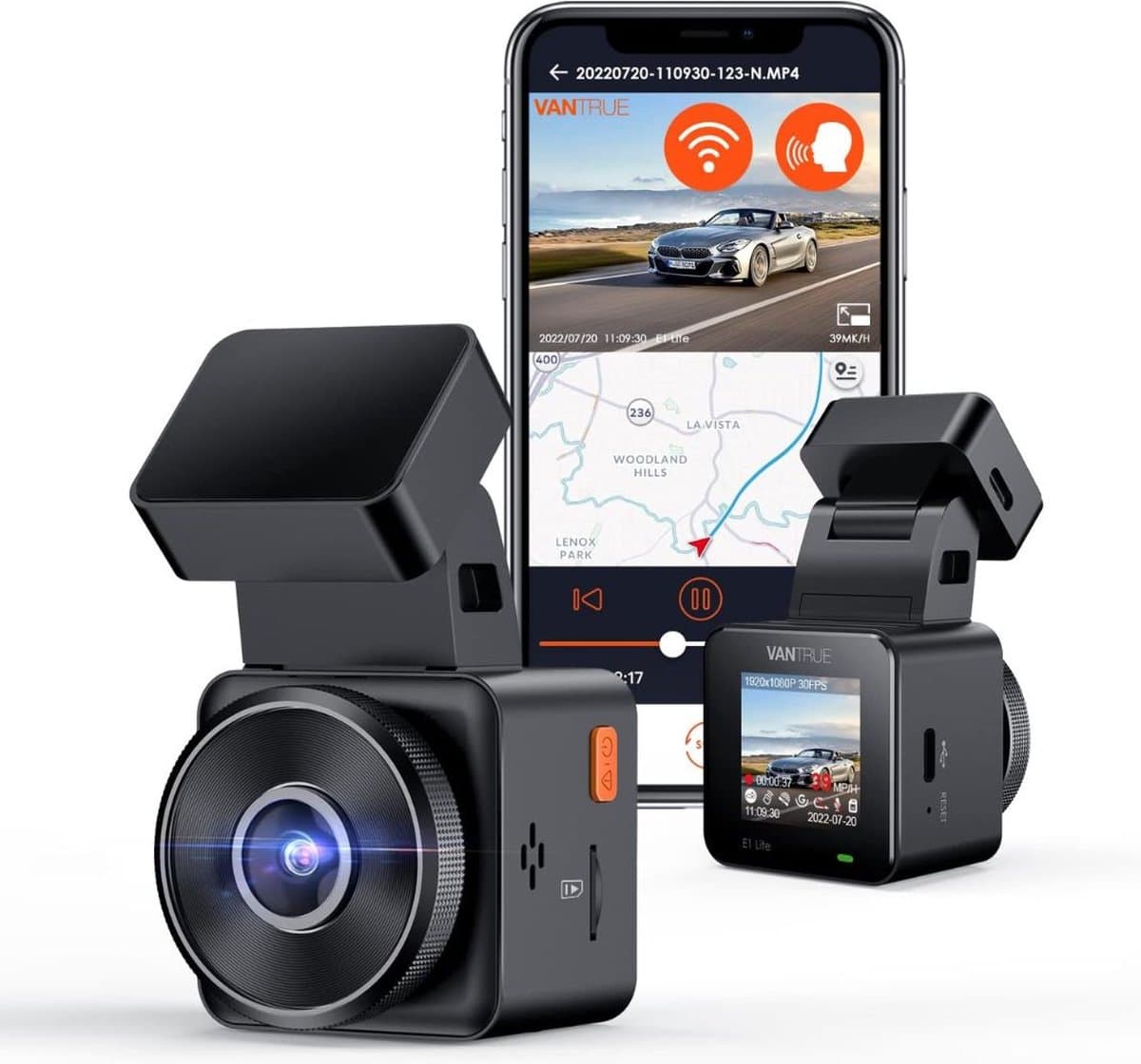 DD Dashcam voor Auto voor en Achter - Achter Draadloos - HDR Night Vision - 13x7x5cm - Zwart