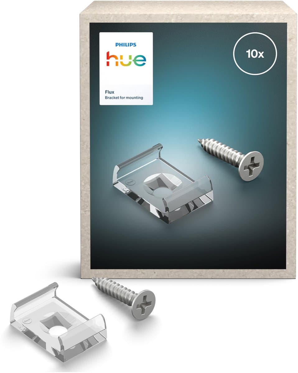 Philips Hue Flux Montagebeugels -Eenvoudige installatie LED strips - Schroeven en plakband meegeleverd - Stevig transparant ontwerp - 10 stuks