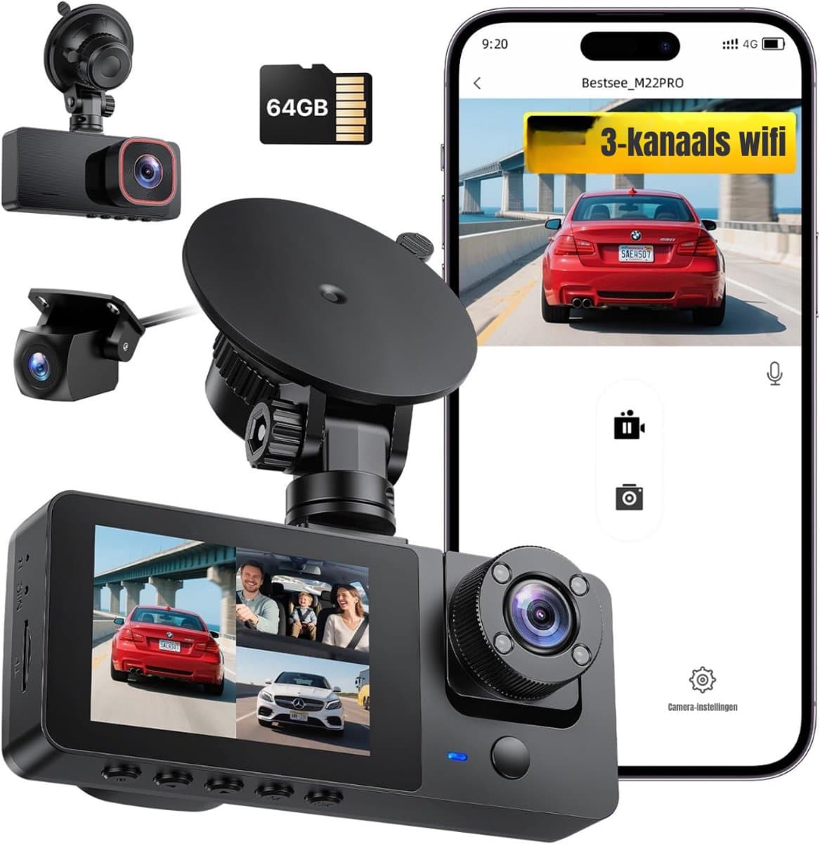 MIRA® Dual Dashcam - Voor en Achter Camera – Auto Camera Met Nachtzicht – Zwart - 2cm x 11cm x 5cm