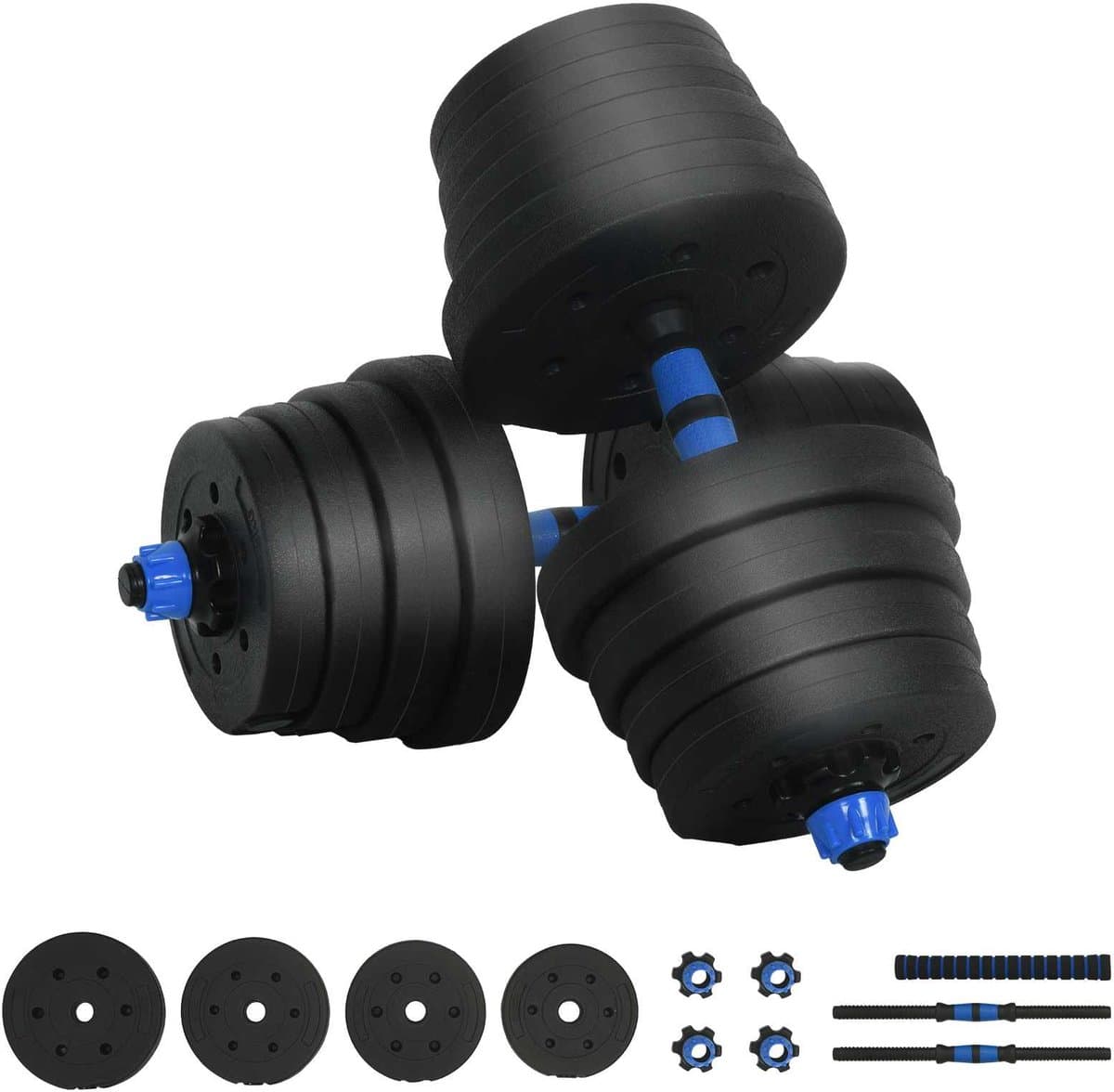 vidaXL - 2-in-1 - Dumbbell - Barbell - Set - 30 - kg - Zwart - en - Blauw