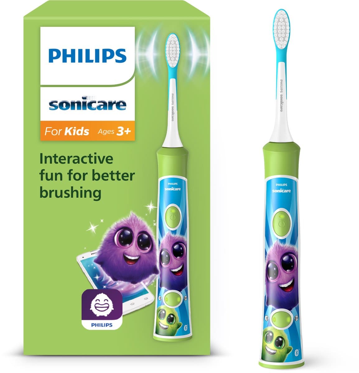 Philips Sonicare For Kids - Elektrische tandenborstel voor kinderen - Groen - Met App - HX6352/11