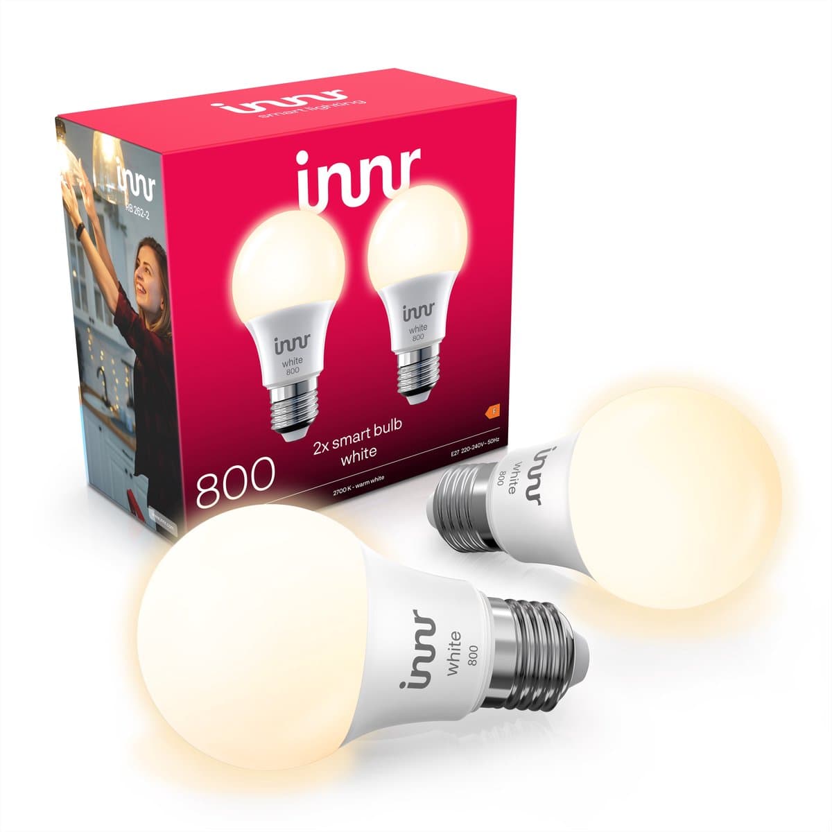 Innr smart E27 LED lamp - geschikt voor Philips Hue - Zigbee bulb - warmwit licht - slimme lamp - dimbaar - 806 lumen - 2 pack