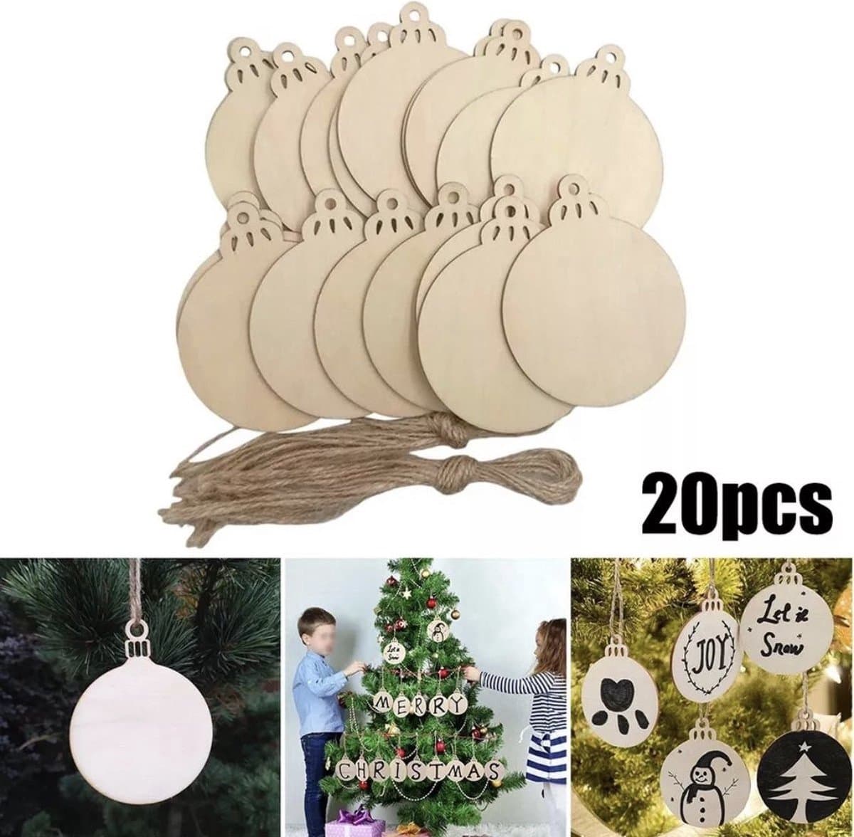 Akyol - Kerstboomhangers - Kerstboom Versiering - Set 20 stuks - houten kerst accesoires -knutselen kerst – Hout – kerstversiering – kerst - feestdagen -kerst tafel decoratie - decoratie kerst -houten kerst decoratie - HOUTEN HANGERS