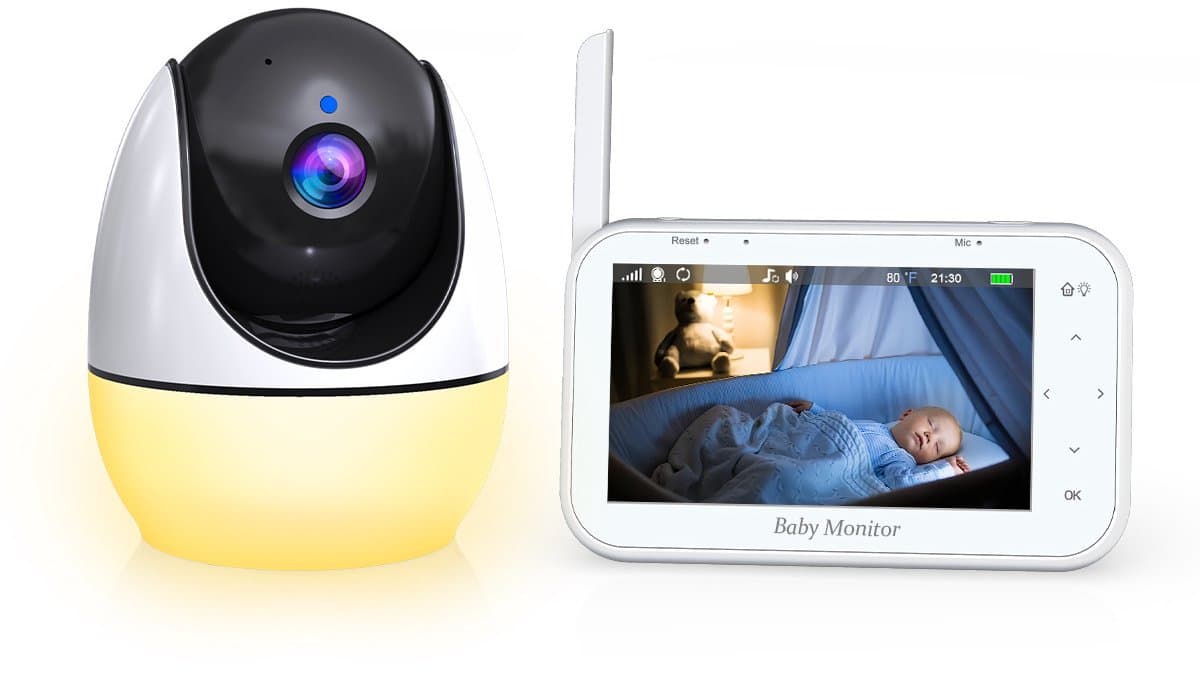 Namajunas - Babyfoon met camera - Baby monitor - Baby camera - 4.3 inch IPS-scherm - Full HD Resolutie - Temperatuursensor - Nachtlampje - Nachtzicht - Video Opname Met uw SD kaart - Zonder Wifi en App - PTZ, VOX-modus, Tweewegs-audio, 8 slaapliedjes