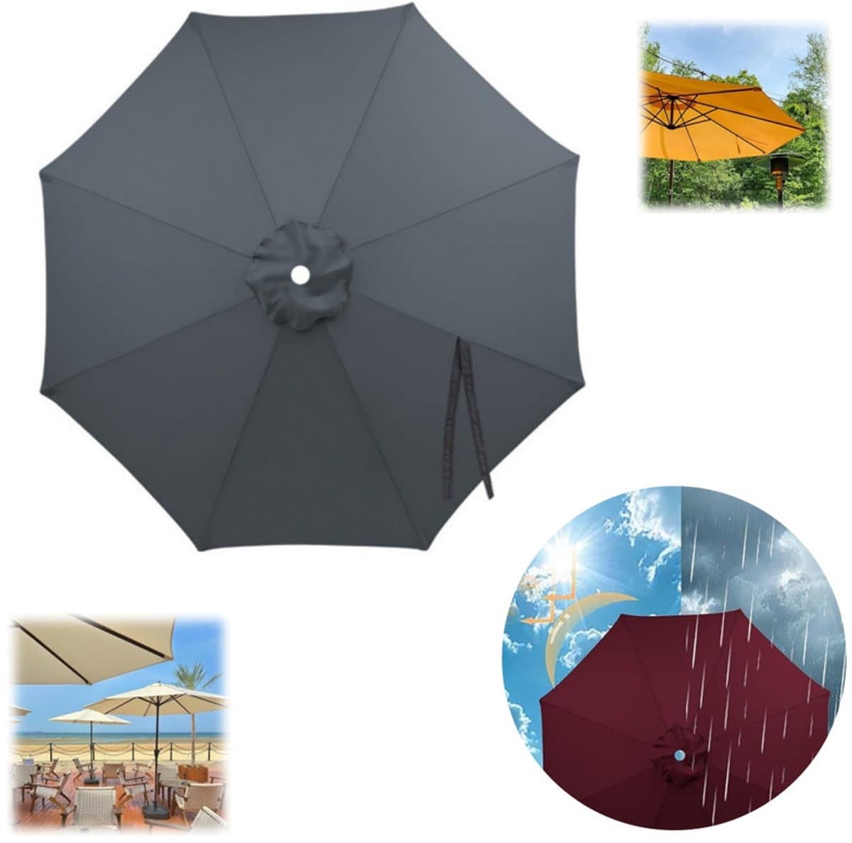 Vervangend doek voor parasols met 8 baleinen – Waterdicht doek – Groot parasoldoek voor buiten – Vervangend doek voor terras-, middenmast- en zweefparasols – Vervangende zonwering – Geschikt voor markt- en terrasparasols – Diameter 300 cm