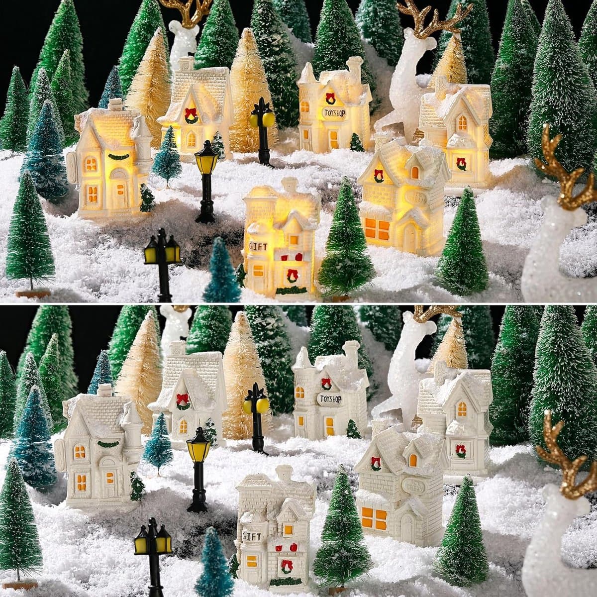Kerstdorp Sets - Miniatuur Dorp - Feestelijke Decoratie - Met LED Verlichting - 50 Delen - Wit