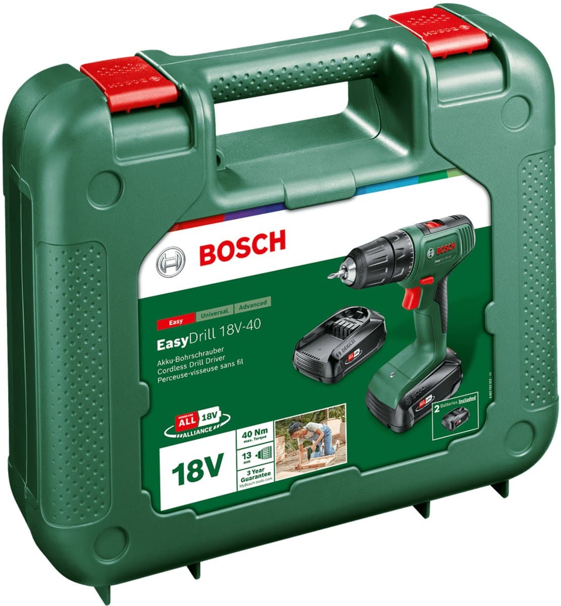 Bosch Home and Garden EasyDrill 18V-40 06039D8002 Accu-schroefboormachine 18 V 1.5 Ah Li-ion Incl. 2 accu's, Incl. lade