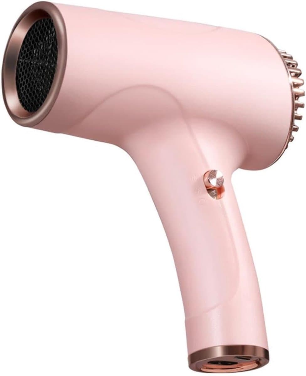 Draadloze snelle föhn, oplaadbare accuföhns, professionele föhn, draagbare reisföhns, supercompact, ultralicht, 2600 mAh (roze, alleen koude wind!!!)