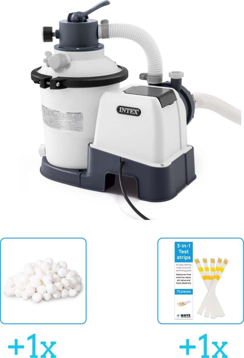 Intex 26642GS Zandfilterpomp - SX925 - 2000 liter per uur inclusief Intex Filterbollen - Geschikt voor zandfilterpomp - 29045 (1 stuks) & WAYS Testrips (1 stuks)