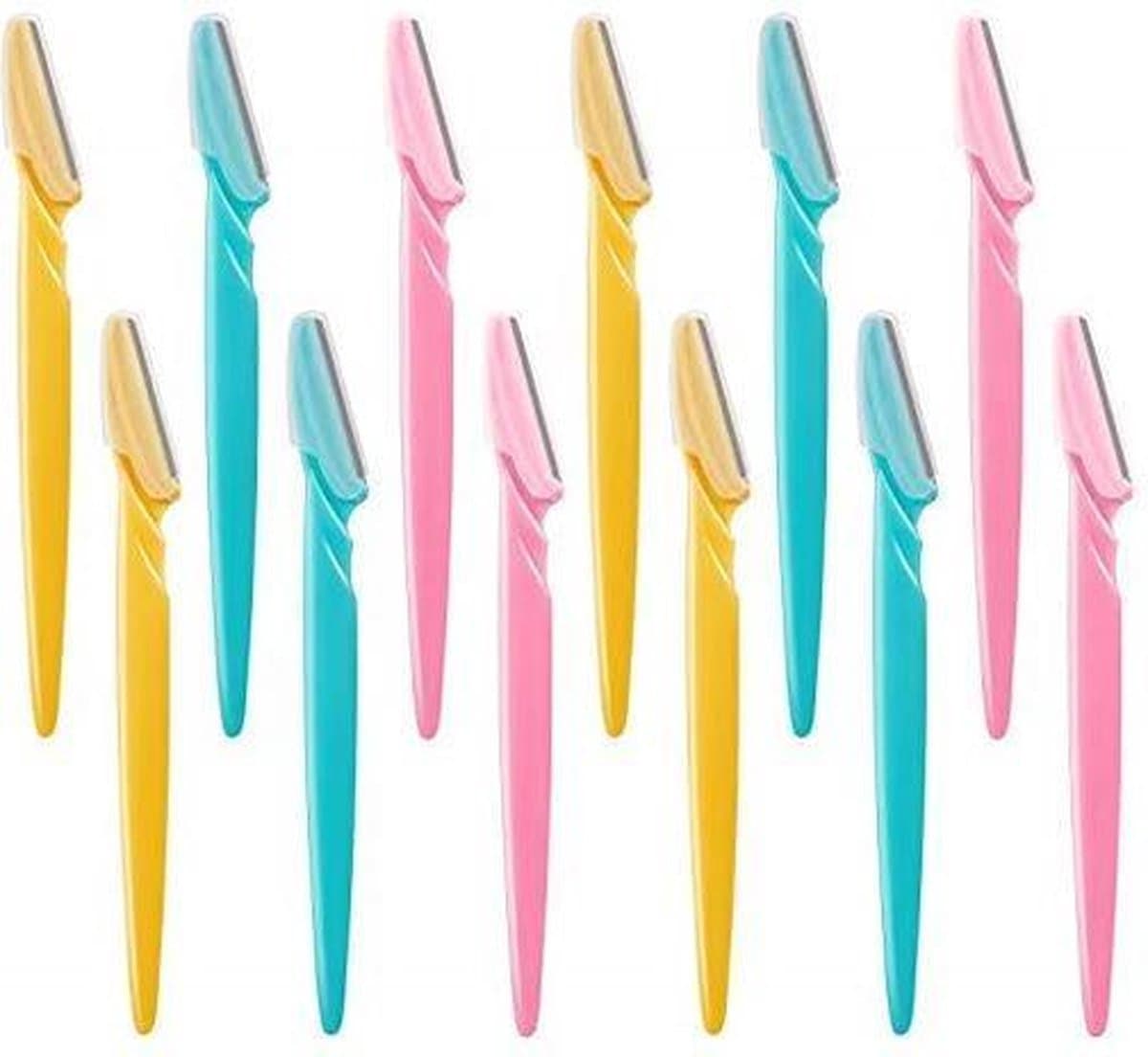 Tinkeke Premium Wenkbrauwen Scheermesjes - Haar mesje - Set - 12 Stuks -14.5x3.8cm -Wenkbrauw Trimmer - Elektrische Scheerapparaat - Pijnloos gezichtshaar verwijderen - Haar epilator - Wit od Roze®