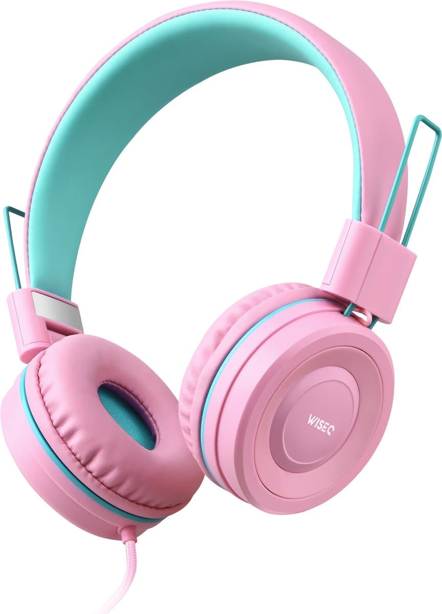 WiseQ Kinderkoptelefoon met Draad – Koptelefoon Kind – Hoofdtelefoon met Kabel – Met Microfoon – Geluidsdempend – Volumebegrenzer - Roze / Unicorn-Bubblegum
