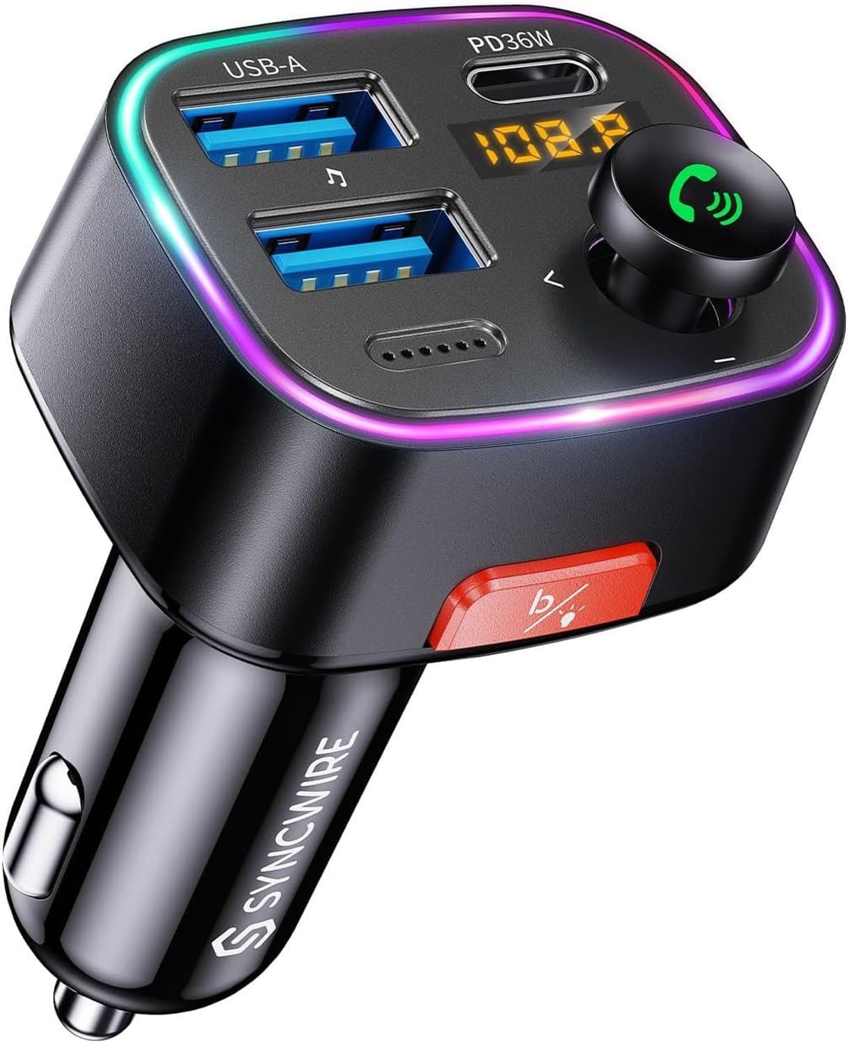 Bluetooth FM Transmitter en Auto Lader met Dubbele USB Poorten, 48W Snelladen en LED Display voor Draadloze Radio Ontvangst en 64GB USB Stick met Lichtschakelaar