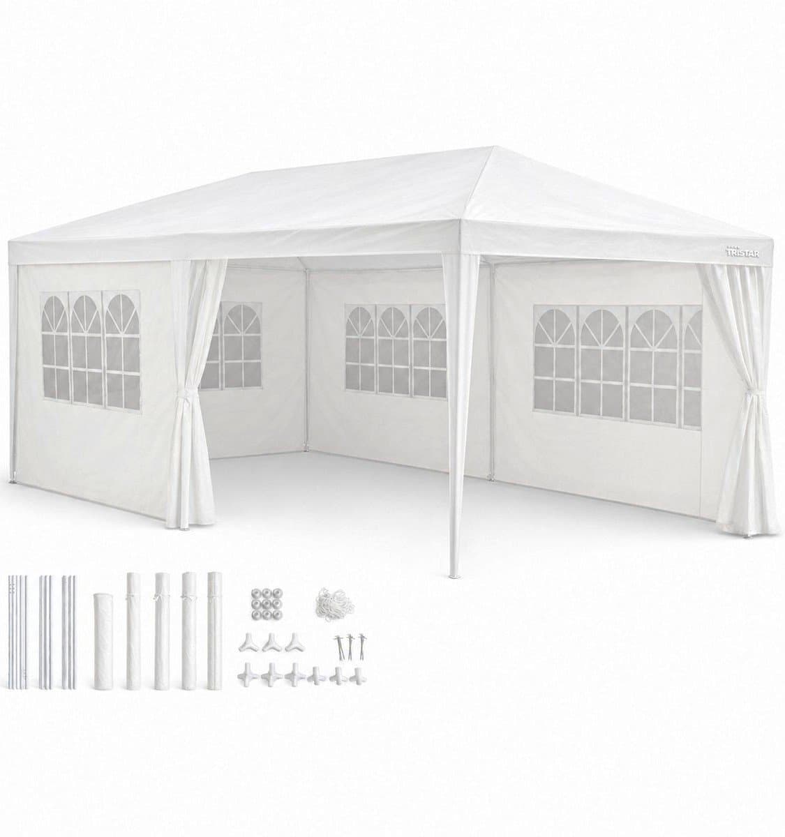 Kinzo Partytent 3x6 m - Tent Paviljoen voor 70 Personen - Tuinpaviljoen met 6 Zijwanden - Tuintent met Nokhoogte 2.5m - Feesttent Waterdicht en UV Bestendig - Wit