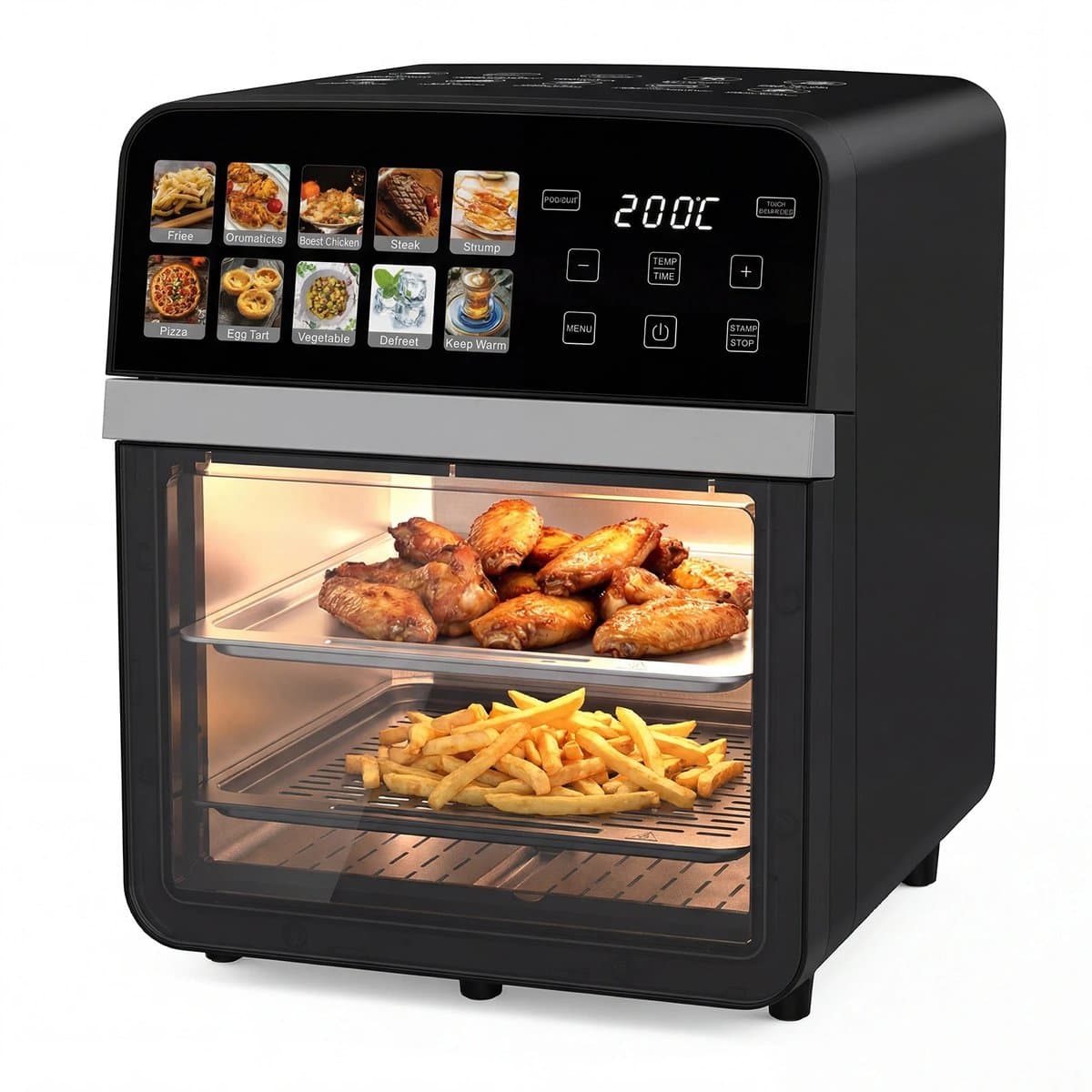 Zerova Heteluchtfriteuse - Heteluchtoven - Oven - Bakoven - Braadoven - 360° Heteluchtcirculatie - Timer - Touchscreen - Zwart