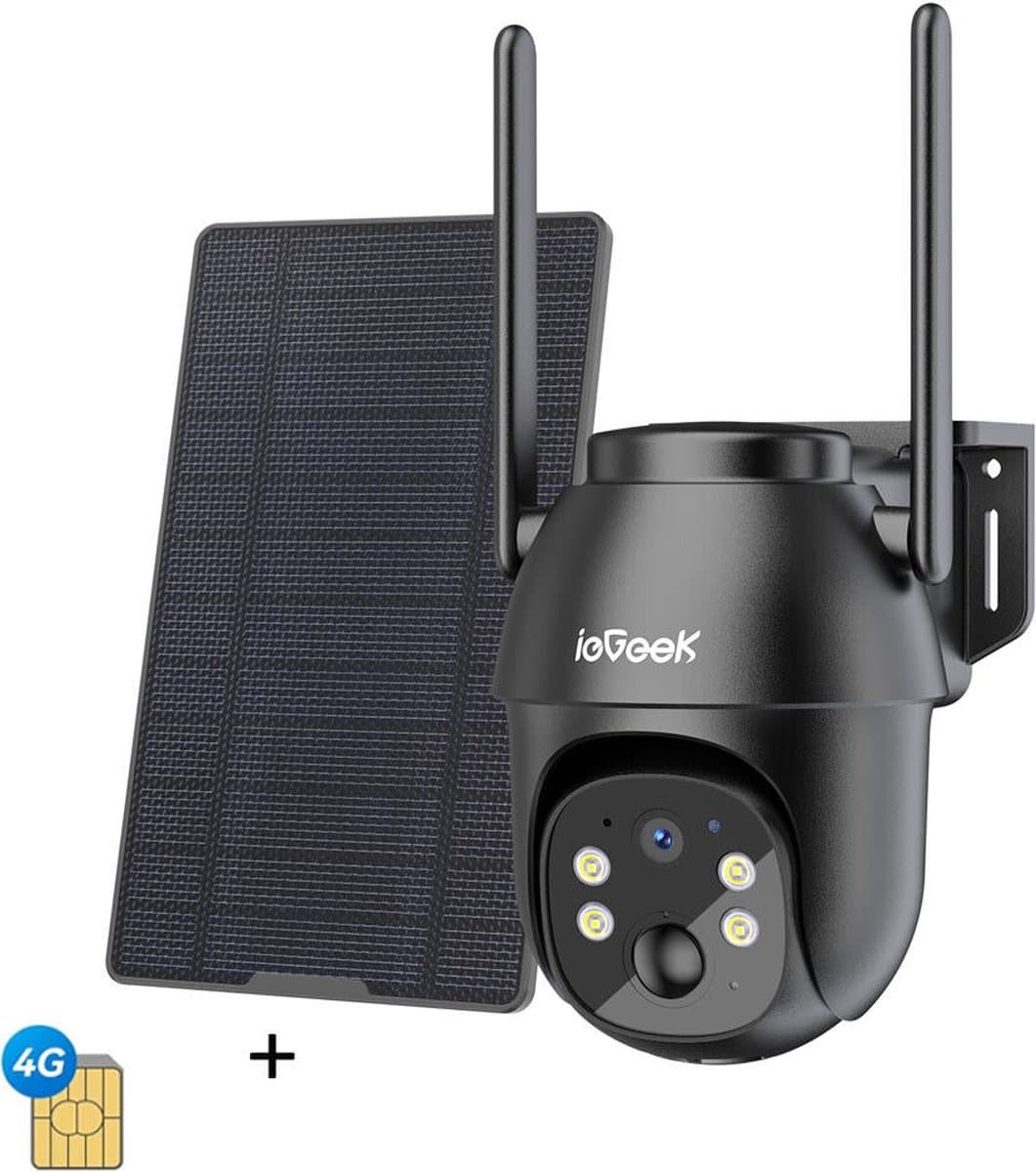 ieGeek 4G LTE Beveiligingscamera Buiten 2K, PTZ LTE Bewakingscamera Buiten Draadloos Zonder WIFI, CCTV IP Security Camera Outdoor met Sim-Kaart, met Zonnepaneel, 355°/90° Draaien, Humanoïde Bewegingsdetectie Tracking