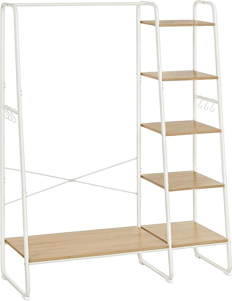 Hoppa! | Kledingrek | 45 x 120 x 160 cm | Kapstok met Schoenenrek | Eiken Wit