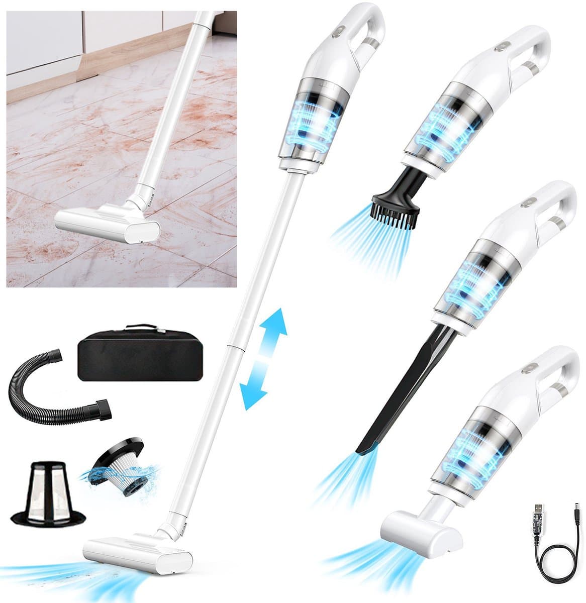 OKWISH Steelstofzuiger Stofzuiger 4-in-1 - Compact En Oplaadbaar Met Lange Accuduur En 350 ml Capaciteit - Geschikt Voor Huis En Auto - ABS - Zwart