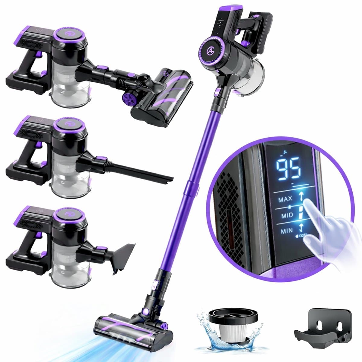 AG4200 Steelstofzuiger Draadloos Deep Purple - Stofzuiger Zonder Zak - Geschikt voor Dierenharen- Krachtig -Kruimeldief- Draadloze Stofzuigers - Steelstofzuigers - Kruimelzuiger - Compact & Licht