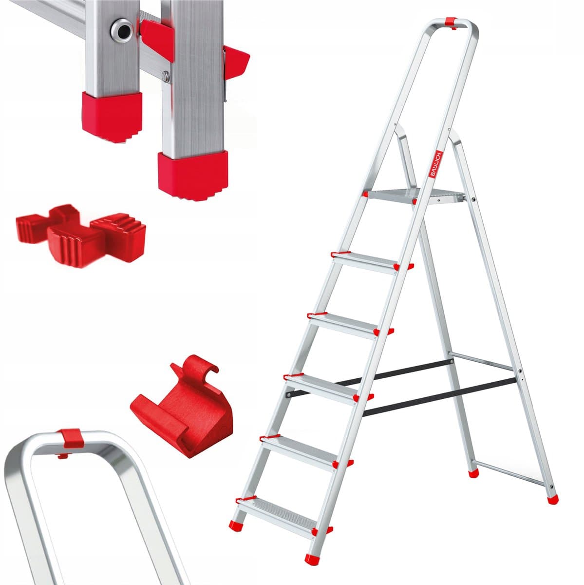 Baulich Vouwladder aluminium met haak - 6 treden huishoudladder met antislip - werkhoogte 319 cm, stabiele laddervoeten