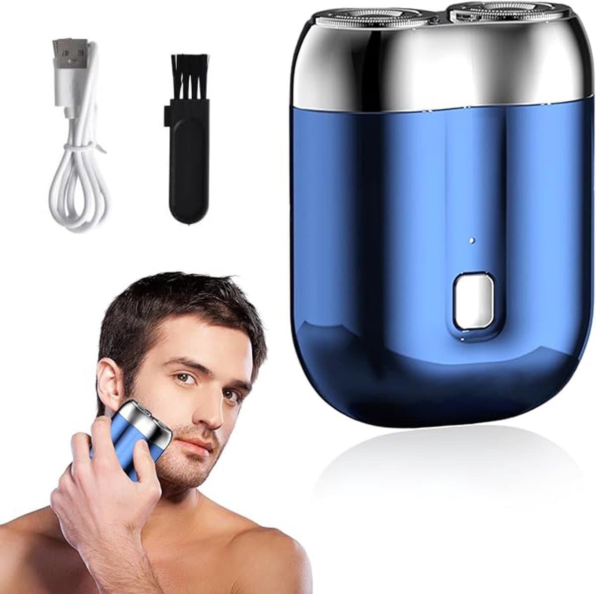 Mini draagbare elektrische scheerapparaat - scheerapparaat mannen - Elektrisch Scheerapparaat - 2-Kop Scheerapparaat - Waterdicht - Lichtgewicht en Comfortabel - nat en droog scheerapparaat - 50 minuten batterijduur - Perfect voor op reis - blauw