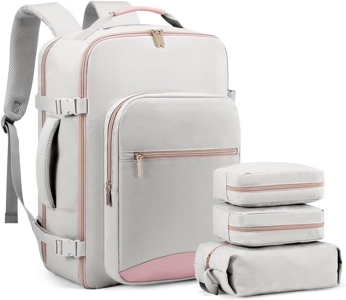 MODFU Dames Reis Rugzak / Backpack – 40L Grote Capaciteit – Met Laptopvak 17,3 inch & 3 Packing Cubes – Waterdicht Oxford – Voor Vakantie, Werk & Weekend – Grijs