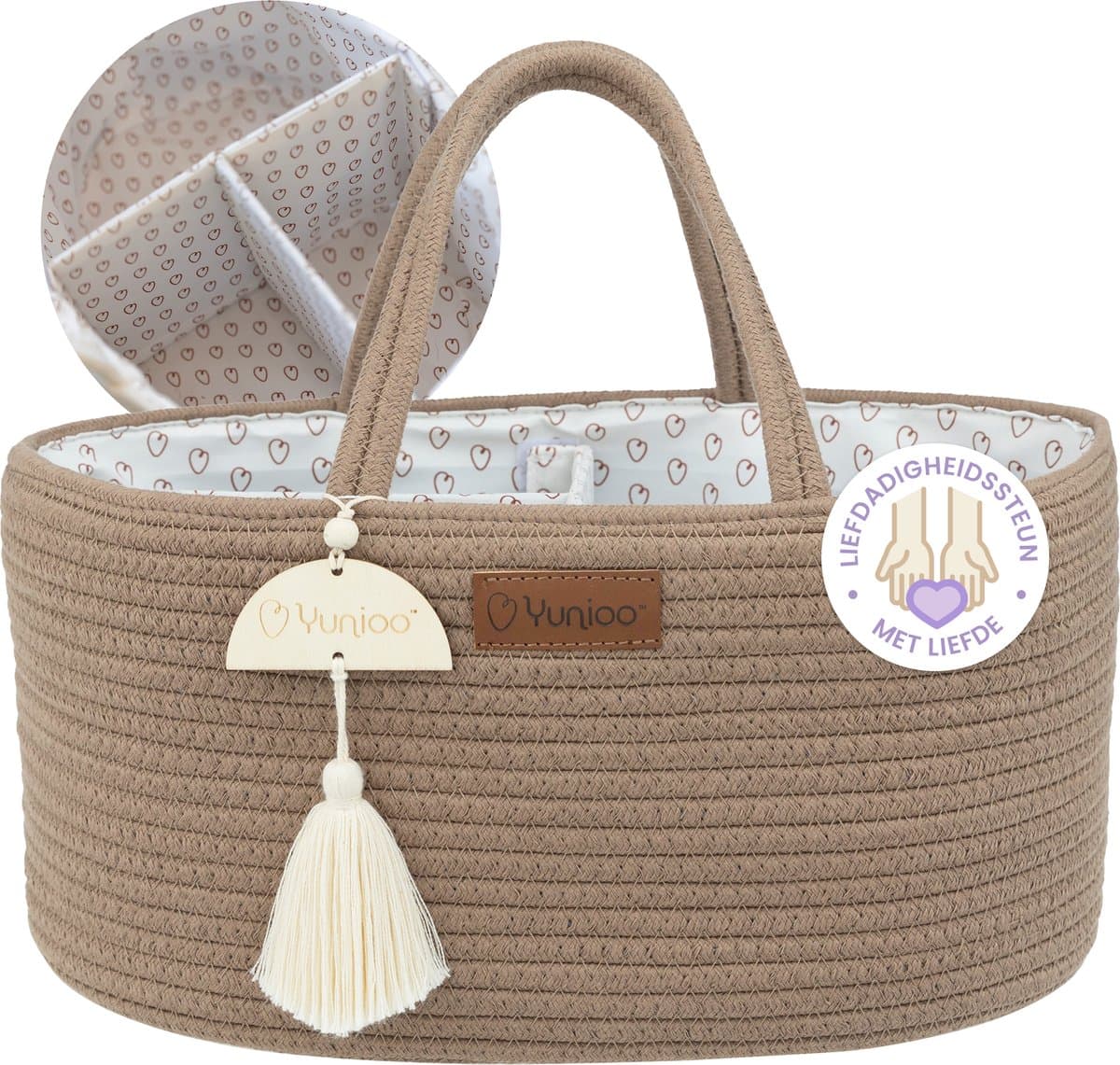 Yunioo Commodemandje en Luiertas - Luiermand voor Baby Kamer - Luier Mand Organizer - Opbergmand kinderkamer - Speelgoedmand - Bruin