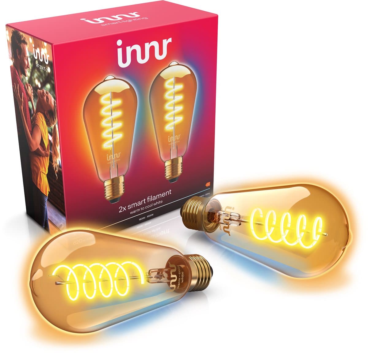 Innr E27 filament lamp - geschikt voor Philips Hue - Zigbee - LED smart bulb - warmwit tot koelwit licht - Edison - slimme verlichting - 620 lumen - dimbaar - 2 pack