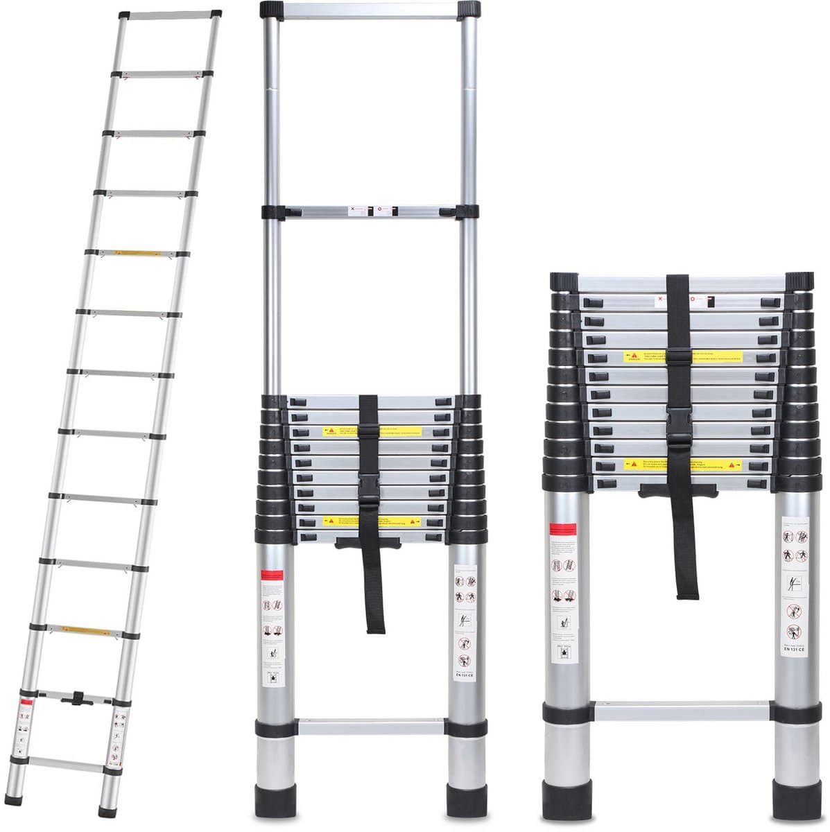 Telescopische Vouwladder - Telescopische Ladders - Soft Close - Werkhoogte 5 m - zilverachtig