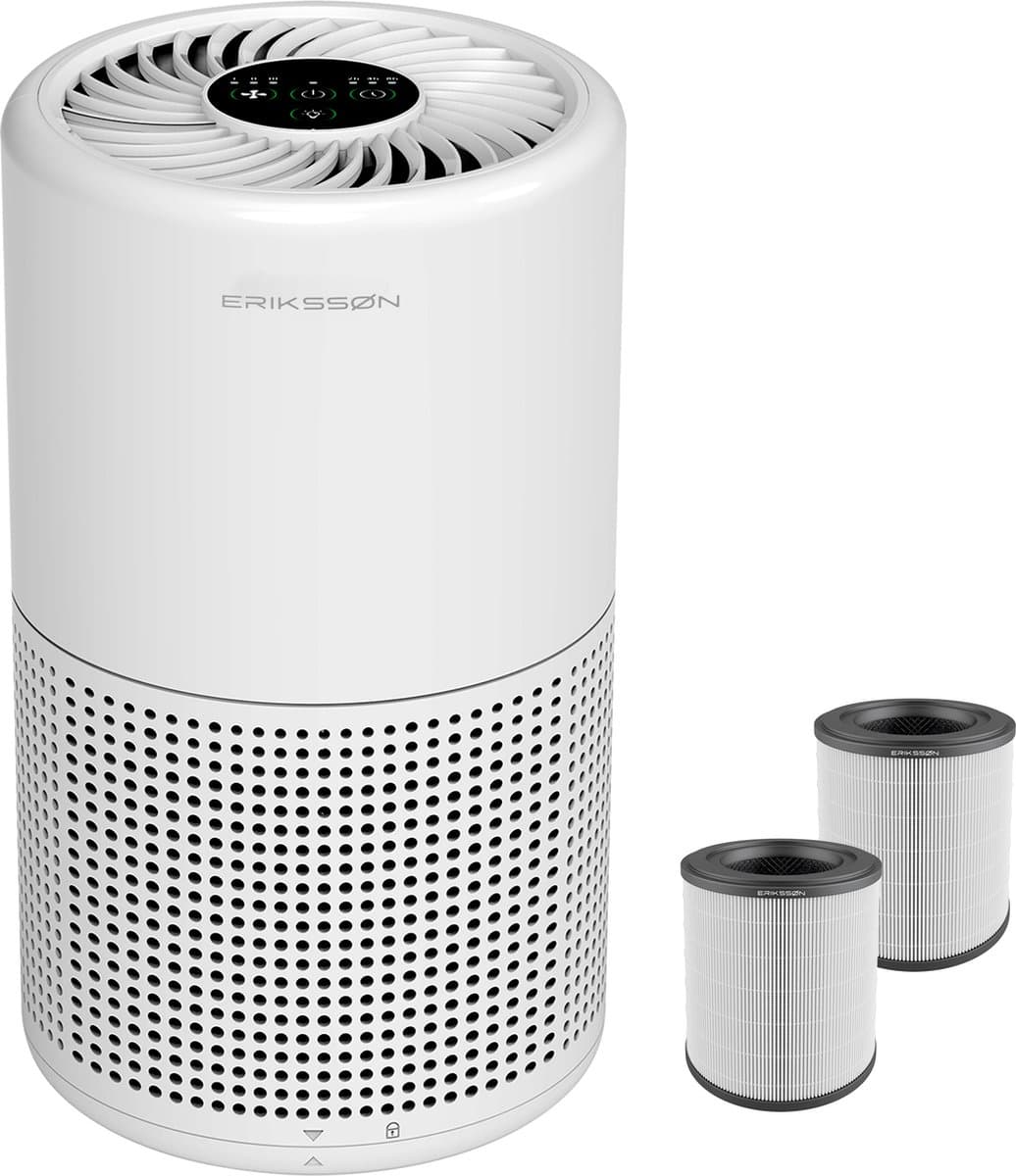 Erikssøn Luchtreiniger Prime - Met Hepa Filter 2x - 70 m3/u - Vermindert Stof En Pollen - Air Purifier - Wit