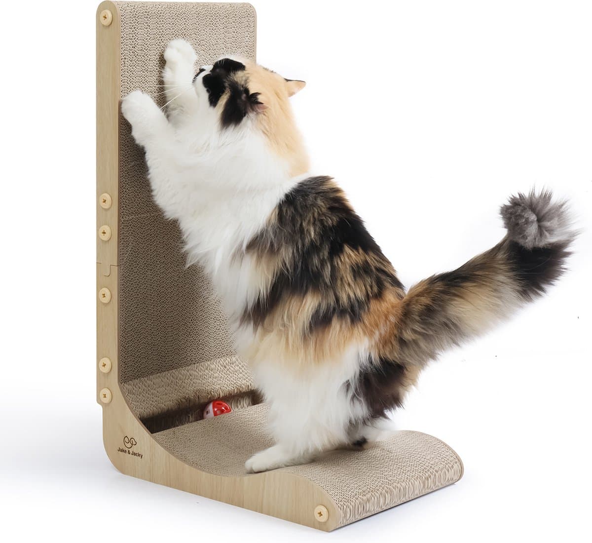 Jake and Jacky Krabkarton voor Katten met Speelballetje - Krabpaal Karton - Krabplank - Krabmand - Krabmeubel - Kartonnen Krabmat - Kattenmand - Kattenbed - 60x26,4x40 cm
