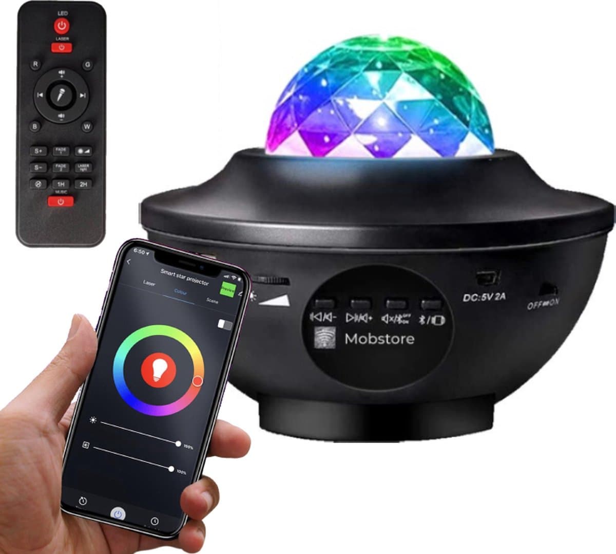 Sterren projector - Galaxy Projector - Sterrenhemel - Plafond Projector - Nachtlampje kinderen - Sterrenlamp - Met speaker en APP - 20+ kleurcombinaties - Mobstore