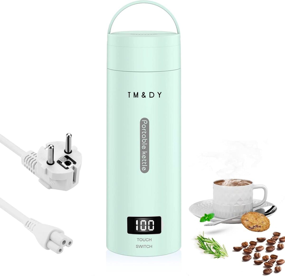 TM&DY Draagbare Waterkoker met Temperatuurregeling - Heetwaterdispenser - Kleine Waterkoker Babyvoeding - Camping Waterkoker - Mini Waterkokers - 380ML - Reis Waterkoker