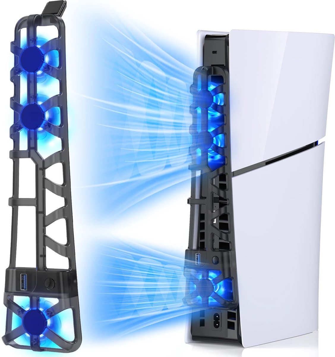 RGB Koelventilator geschikt voor Playstation 5 Slim Console - voor PS5 Slim met LED-lichtkoelsysteem - PS5 Slim Disc Edition & Digital Edition Console - Zwart