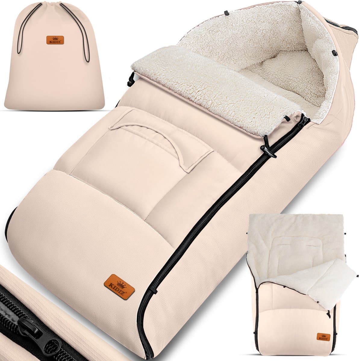 KIDIZ® Voetenzak voor Autostoeltje en Buggy met Ritssluiting - Baby Slaapzak Deken voor Maxi-Cosi & Wandelwagen / Kinderwagen - Beige