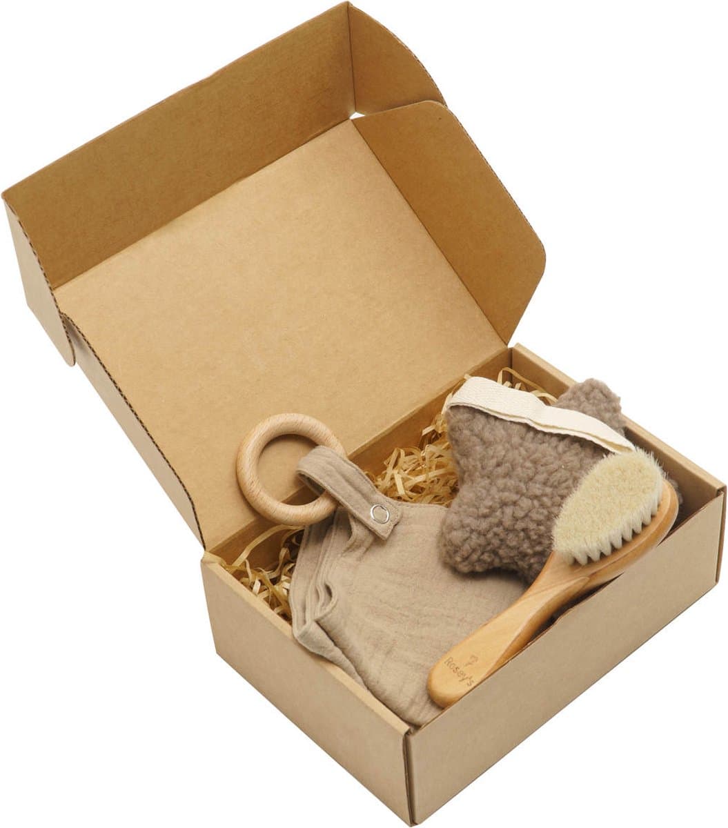 Rosey´s® - Baby giftset - Taupe de Luxe - houten baby haarborstel - speenknuffel - speenhanger - knuffeldoekje - kraamcadeau - baby speelgoed 0 jaar - babyshower - kraamcadeautje - Geschenkset Baby - Geboorte Cadeau - Baby Geschenkset - baby cadeau