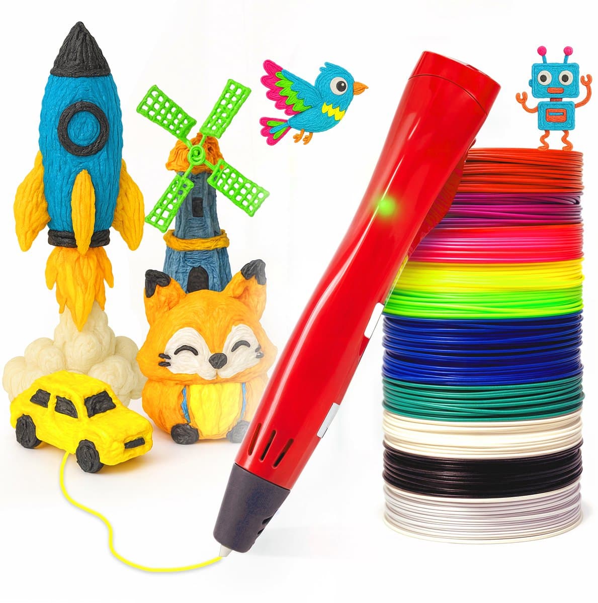 3D&Print 3D Pen Starterspakket XXL - Teken in de Lucht - 5x Sjablonen en 10x PLA Filament van 1.75 mm - Tekenset - Leren Tekenen - DIY Knutselen - Speelgoed - 3D Printer - Cadeau voor Jongens en Meisjes - 3D-Pennen Navullingen - 14+ Jaar - Rood