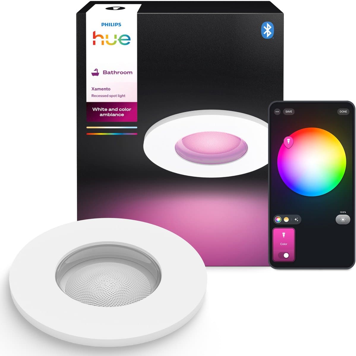 Philips Hue Xamento badkamerinbouwspot - wit en gekleurd licht - 1-pack - wit